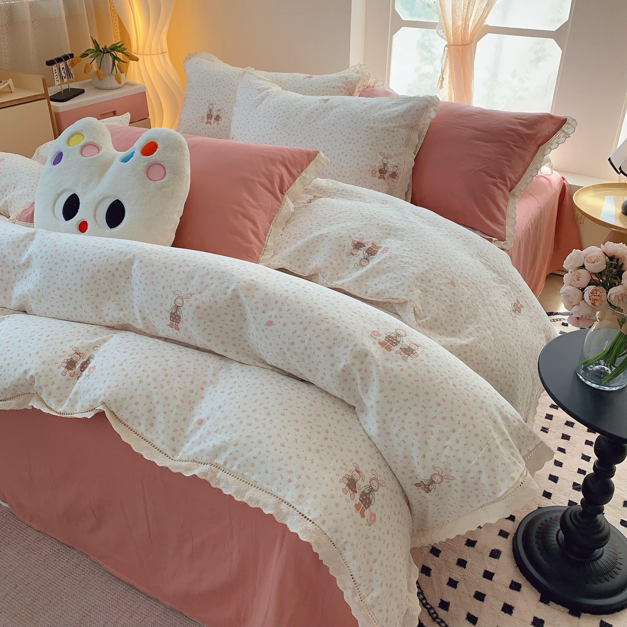 91家纺网 家纺一手货源 找家纺 （总） 奈萝家纺  2025新款全棉双层纱花边款四件套