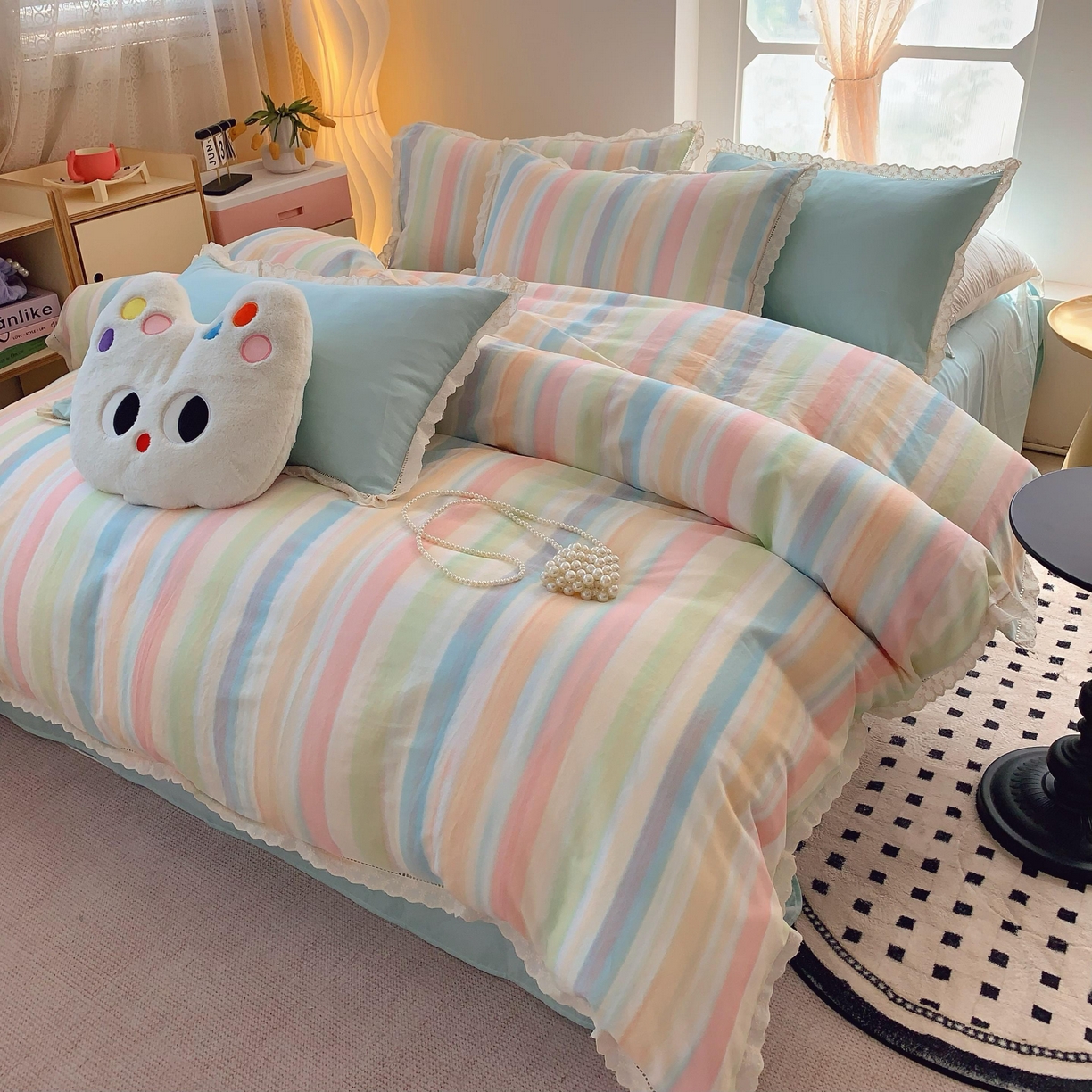 91家纺网 家纺一手货源 找家纺 奈萝家纺  2025新款全棉双层纱花边款四件套 月光旅程