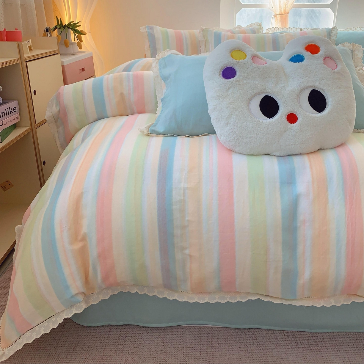 91家纺网 家纺一手货源 找家纺 奈萝家纺  2025新款全棉双层纱花边款四件套 月光旅程