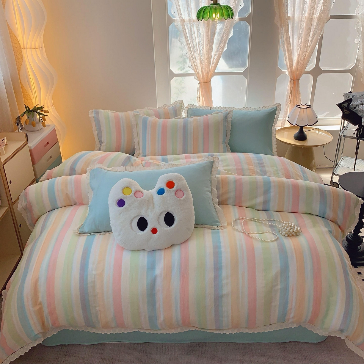 91家纺网 家纺一手货源 找家纺 奈萝家纺  2025新款全棉双层纱花边款四件套 月光旅程