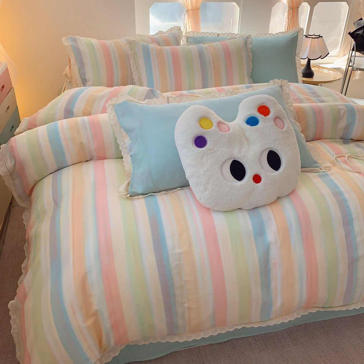 91家纺网 家纺一手货源 找家纺 奈萝家纺  2025新款全棉双层纱花边款四件套 月光旅程