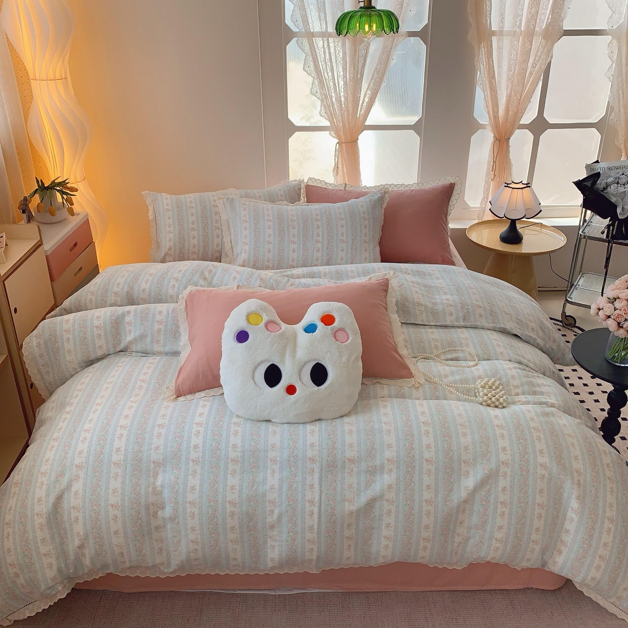 奈萝家纺  2025新款全棉双层纱花边款四件套 花涧澈