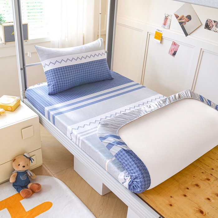 91家纺网 家纺一手货源 找家纺 （总）斯尔顿 2025新款13070全棉纯棉印花学生宿舍上下铺套件-第二批单品床笠床笠单件