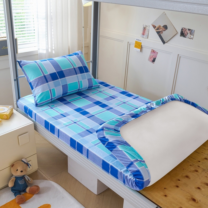 91家纺网 家纺一手货源 找家纺 （总）斯尔顿 2025新款13070全棉纯棉印花学生宿舍上下铺套件-第二批单品床笠床笠单件