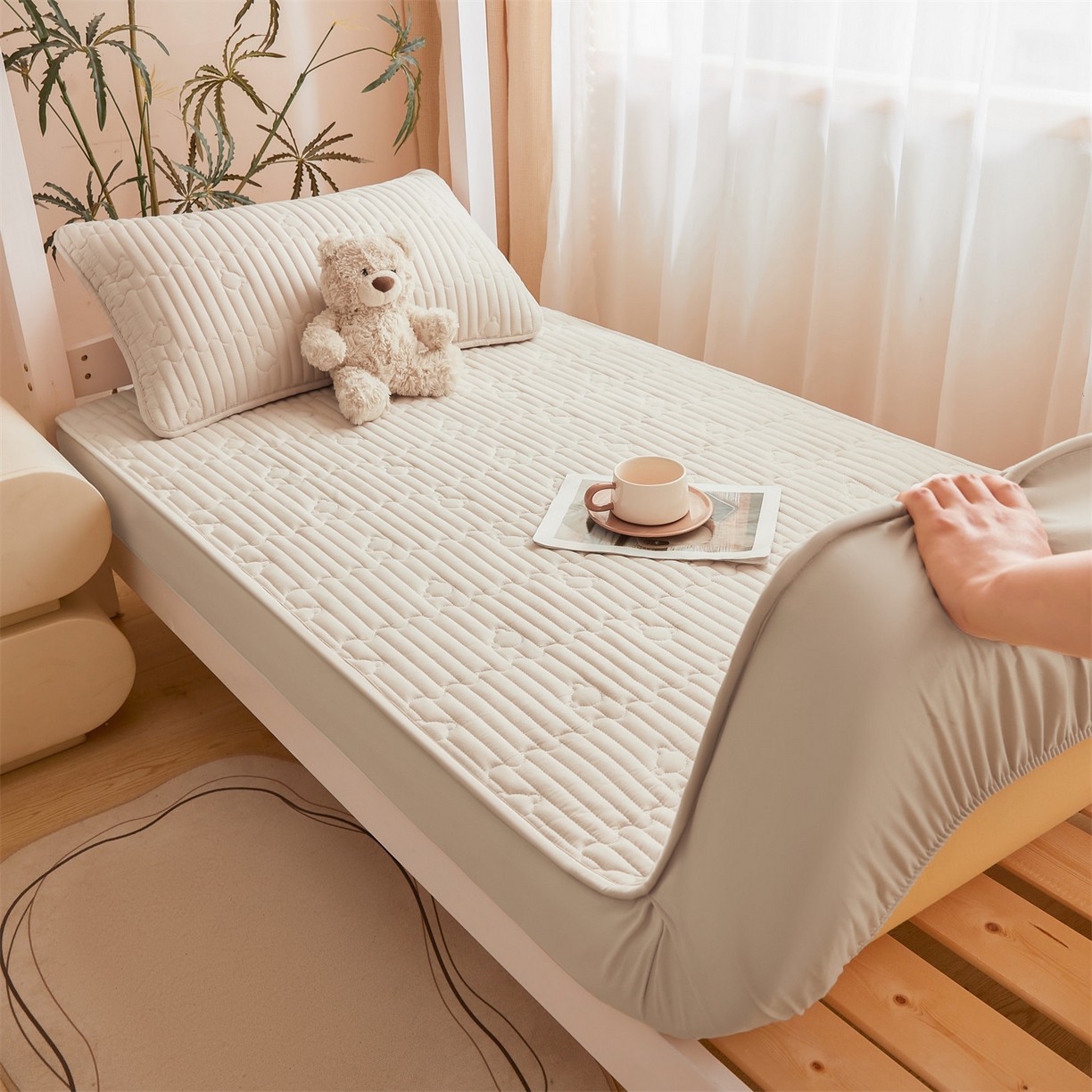 91家纺网 家纺一手货源 找家纺 （总）雯豆家纺 2025新款四季款学生宿舍夹棉床笠上下铺床垫保护套