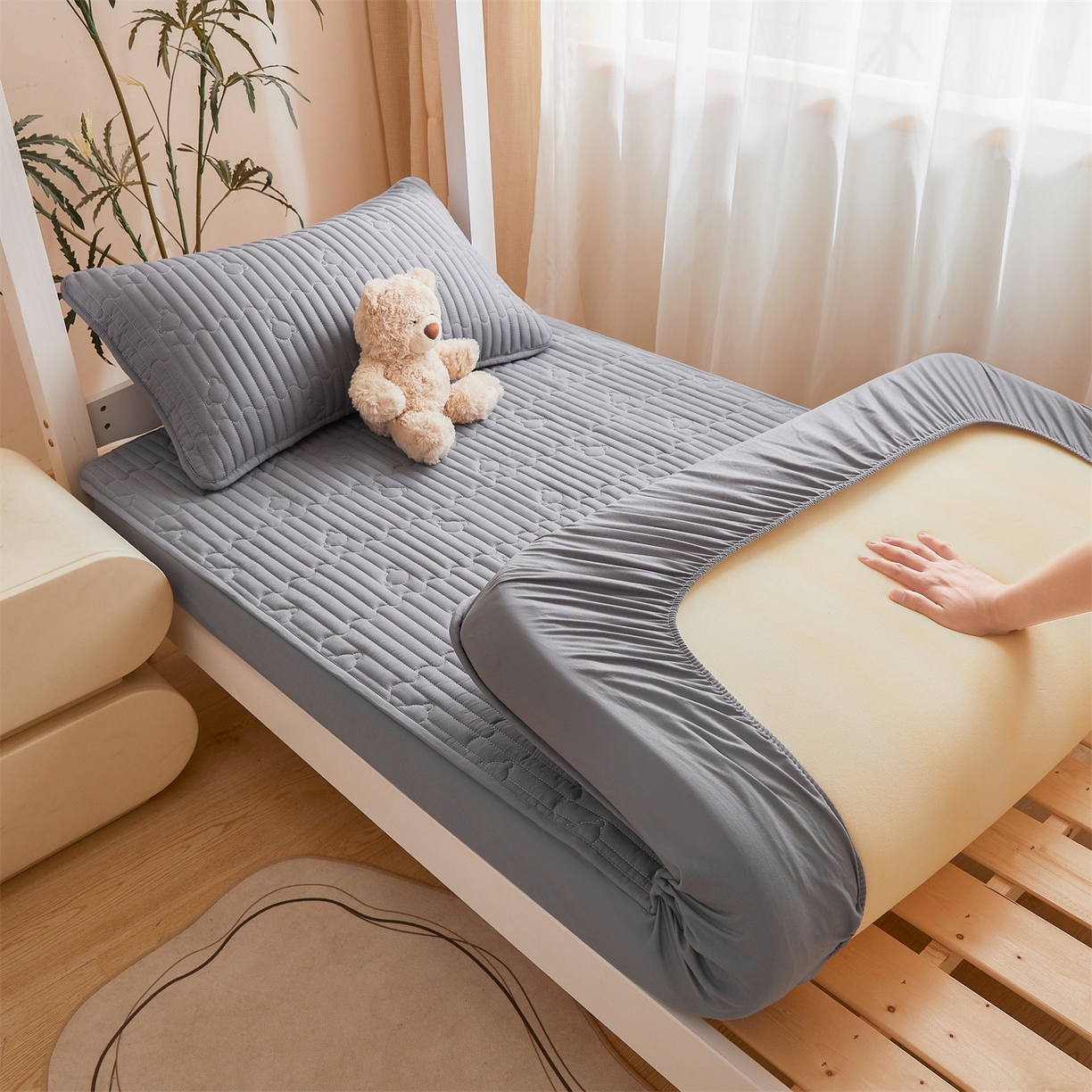 91家纺网 家纺一手货源 找家纺 （总）雯豆家纺 2025新款四季款学生宿舍夹棉床笠上下铺床垫保护套