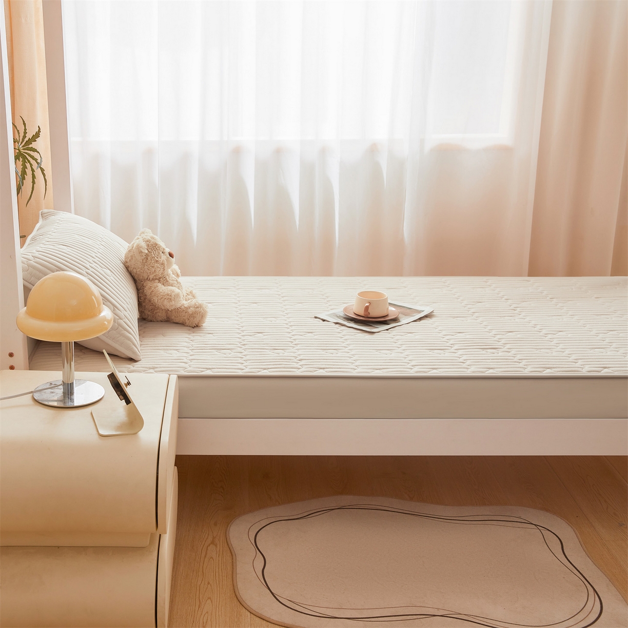 91家纺网 家纺一手货源 找家纺 雯豆家纺 2025新款四季款学生宿舍夹棉床笠上下铺床垫保护套 洛川-奶咖