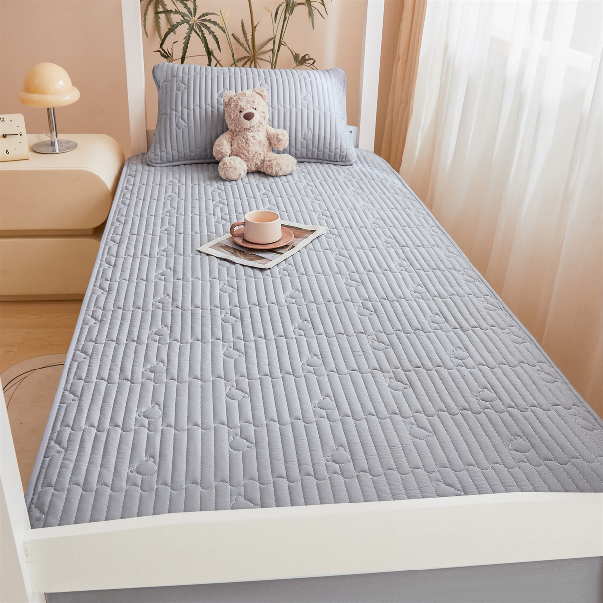 91家纺网 家纺一手货源 找家纺 雯豆家纺 2025新款四季款学生宿舍夹棉床笠上下铺床垫保护套 洛川-暮云灰