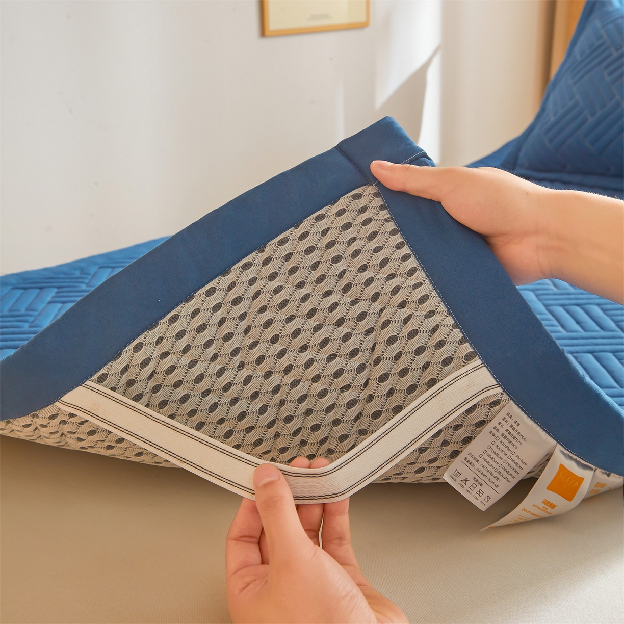 91家纺网 家纺一手货源 找家纺 雯豆家纺 2025新款学生宿舍夹棉床褥薄垫子上下铺床单人床护垫 摩登-黛蓝