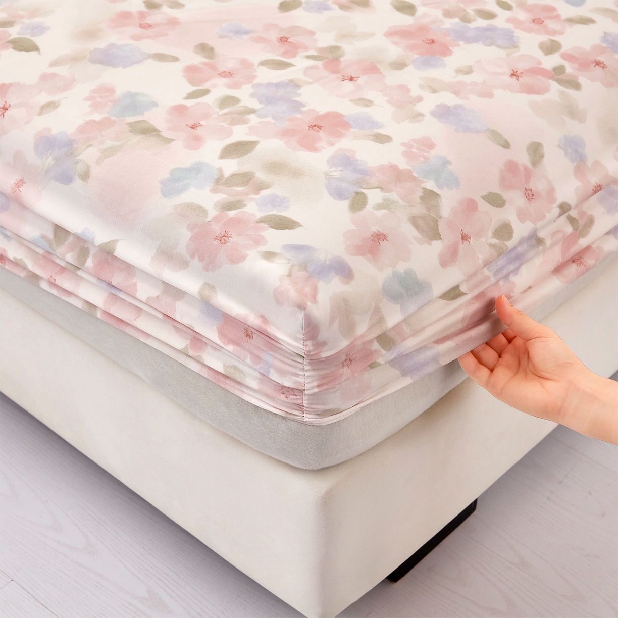 91家纺网 家纺一手货源 找家纺 乐居家纺 2025新款针织棉双层纱单件床笠 花卉庄园