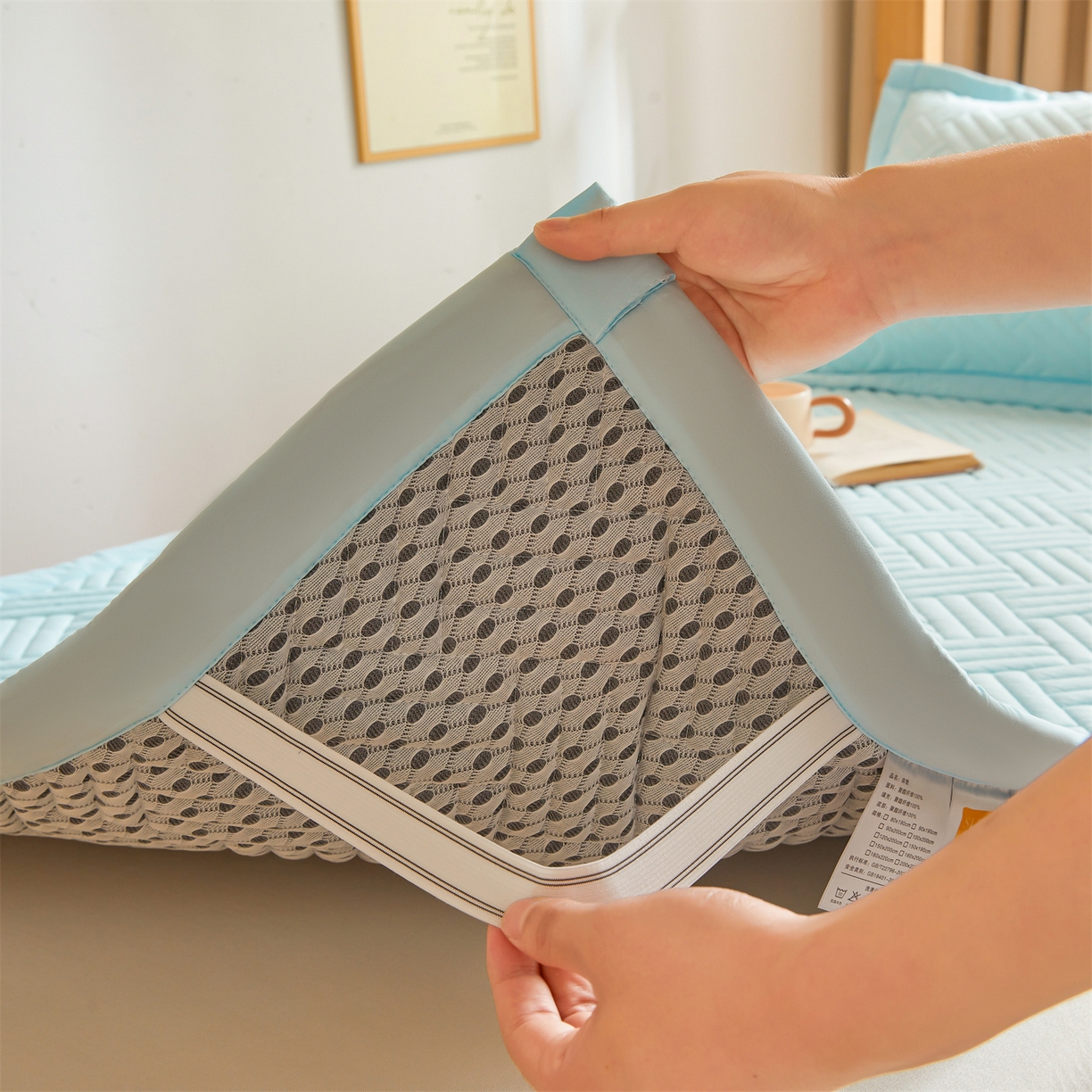 91家纺网 家纺一手货源 找家纺 雯豆家纺 2025新款学生宿舍夹棉床褥薄垫子上下铺床单人床护垫 摩登-淡水蓝