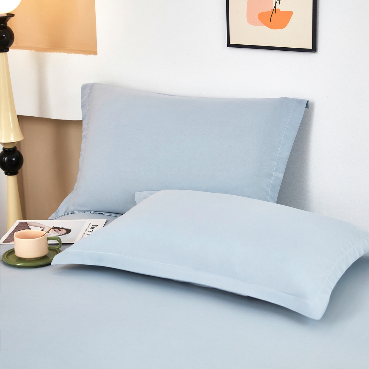 91家纺网 家纺一手货源 找家纺 乐居家纺 2025新款针织棉双层纱单件床笠 海蓝