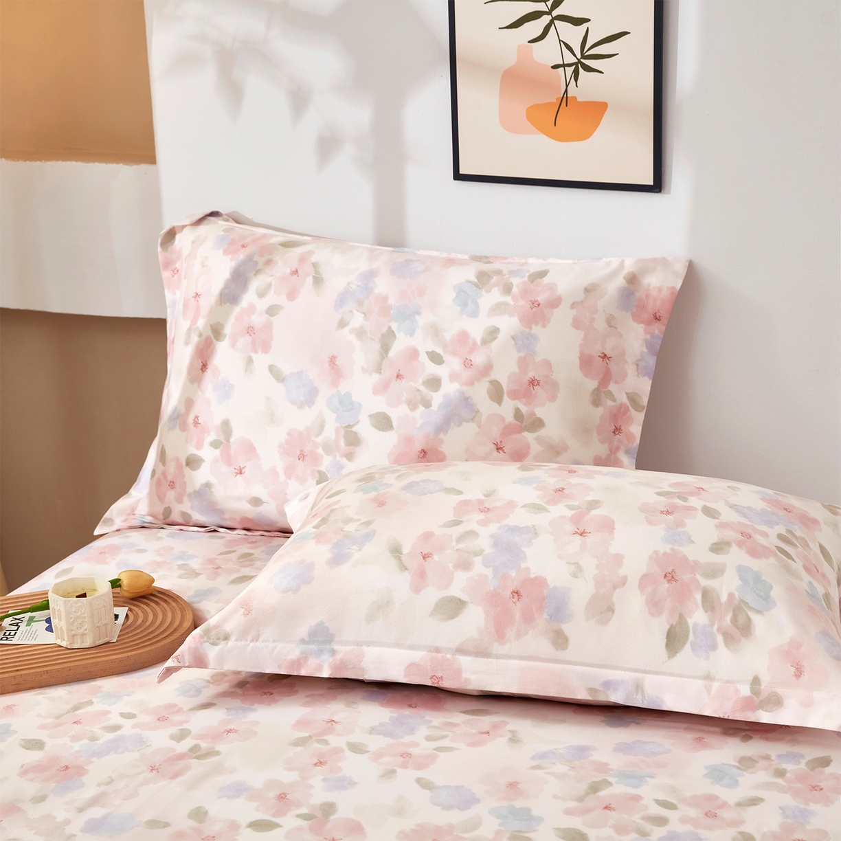 91家纺网 家纺一手货源 找家纺 乐居家纺 2025新款针织棉双层纱单件床笠 花卉庄园