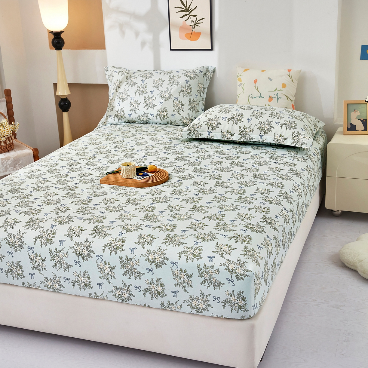 91家纺网 家纺一手货源 找家纺 乐居家纺 2025新款针织棉双层纱单件床笠 海棠