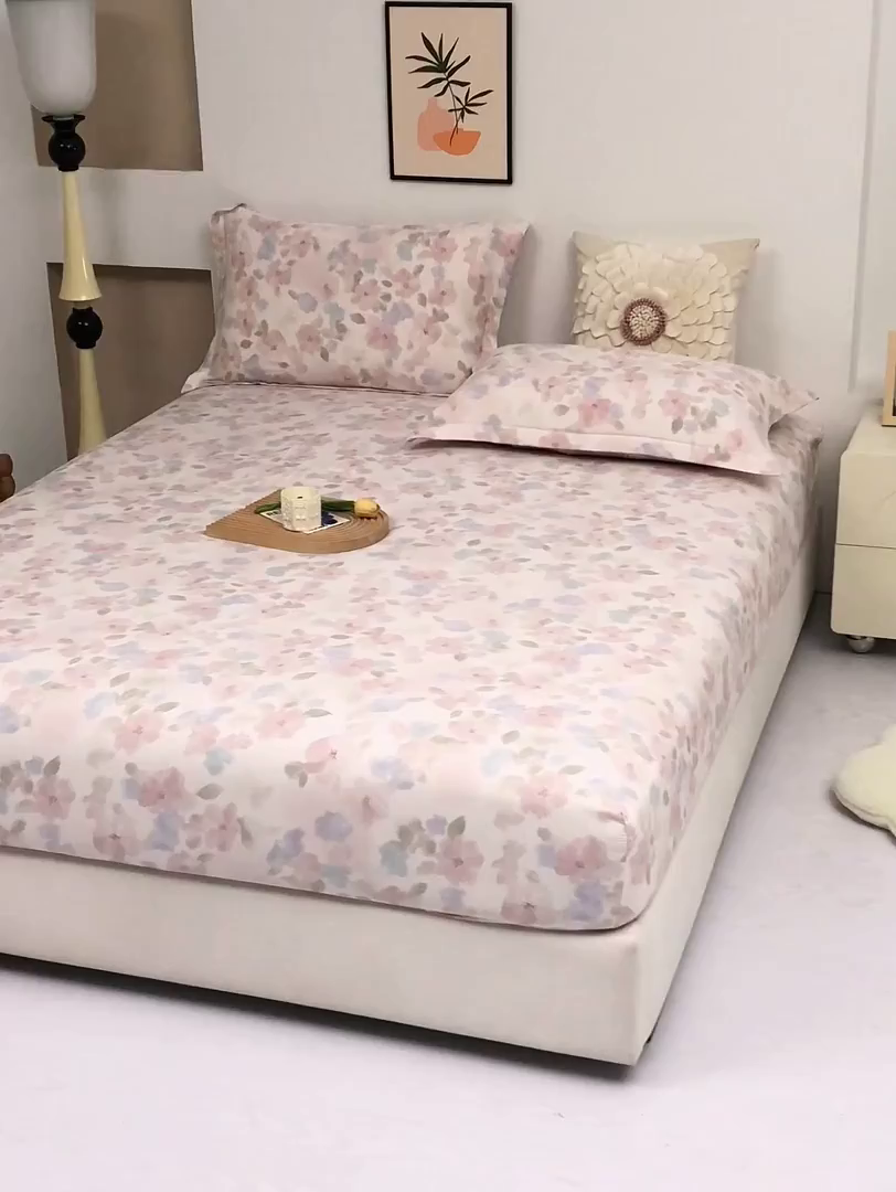 91家纺网 家纺一手货源 找家纺 乐居家纺 2025新款针织棉双层纱单件床笠 花卉庄园