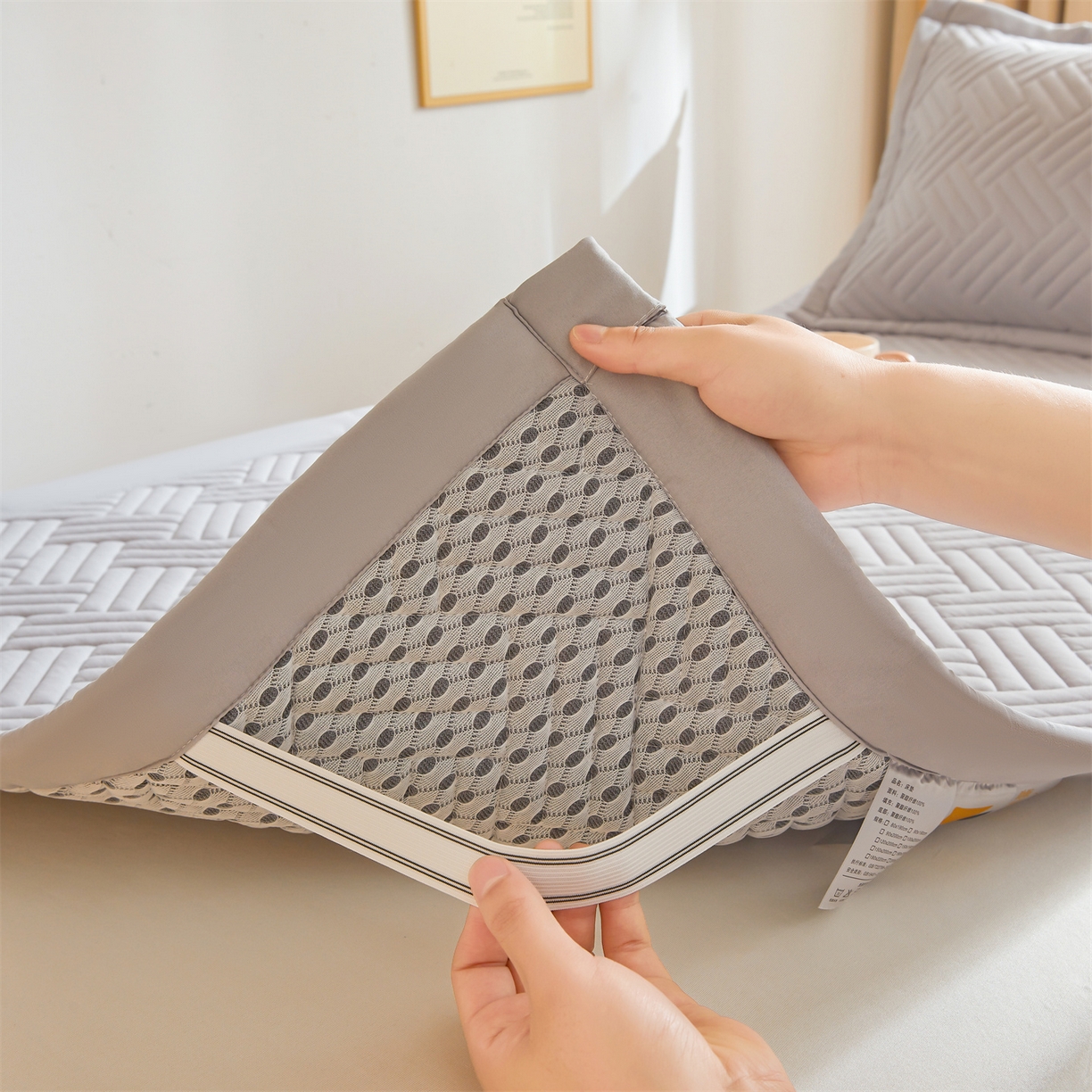 91家纺网 家纺一手货源 找家纺 雯豆家纺 2025新款学生宿舍夹棉床褥薄垫子上下铺床单人床护垫 摩登-暮云灰