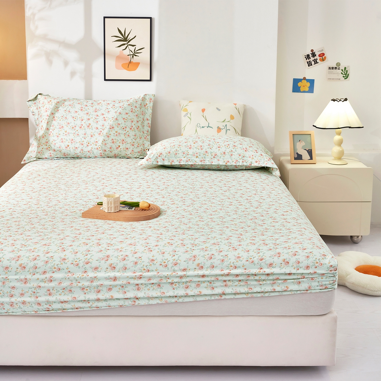 91家纺网 家纺一手货源 找家纺 乐居家纺 2025新款针织棉双层纱单件床笠 语恋