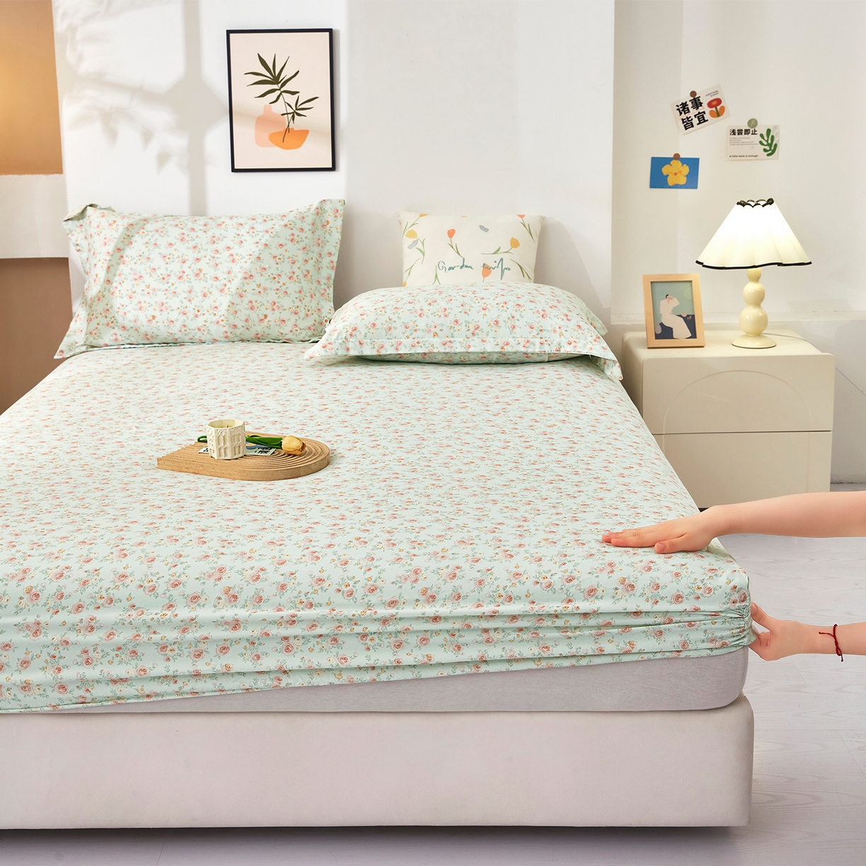 91家纺网 家纺一手货源 找家纺 乐居家纺 2025新款针织棉双层纱单件床笠 语恋