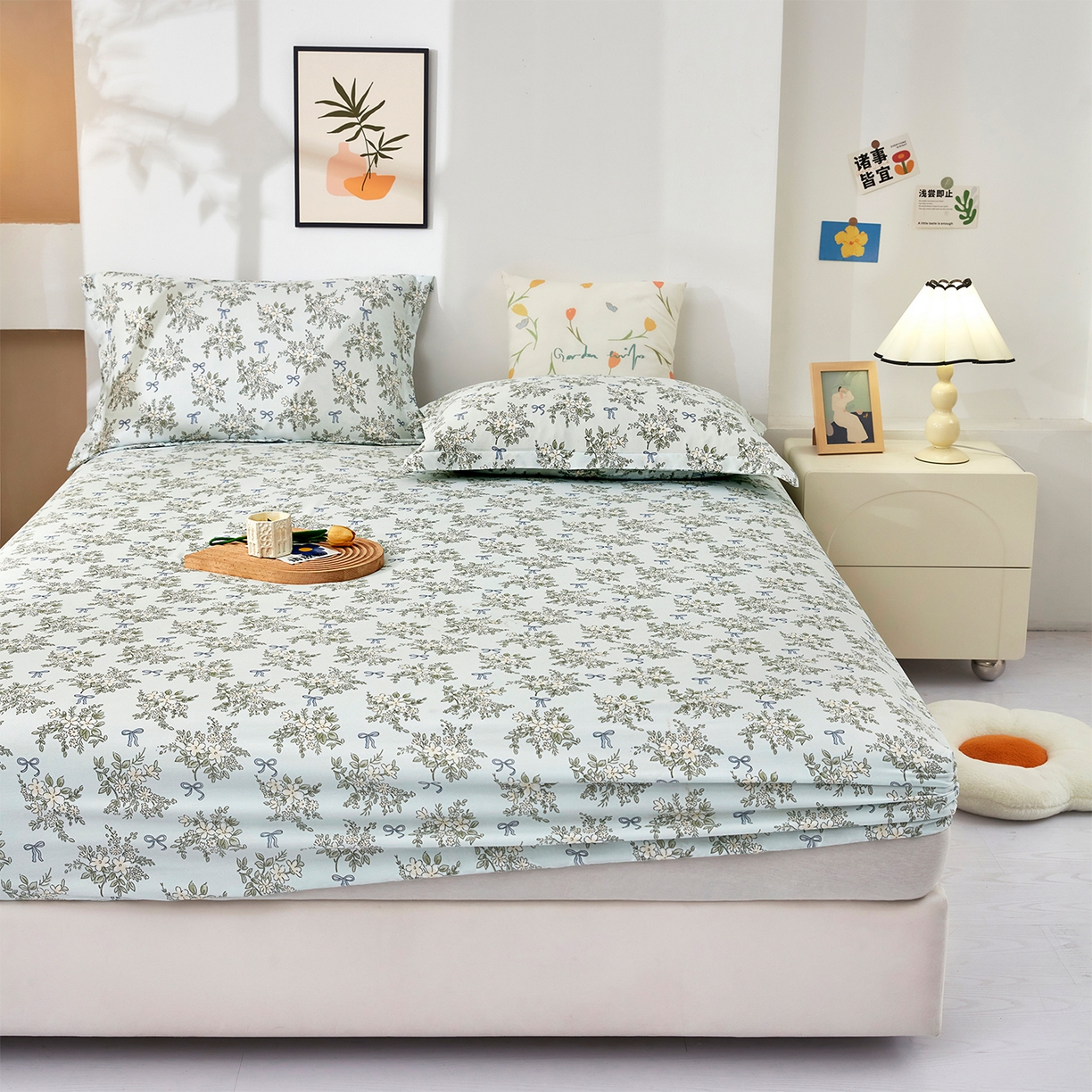 91家纺网 家纺一手货源 找家纺 乐居家纺 2025新款针织棉双层纱单件床笠 海棠