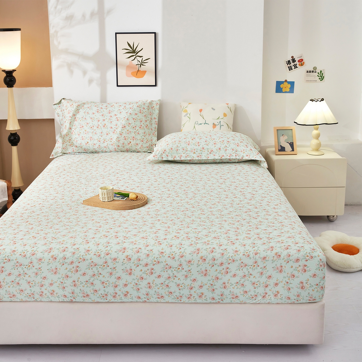 91家纺网 家纺一手货源 找家纺 乐居家纺 2025新款针织棉双层纱单件床笠 语恋