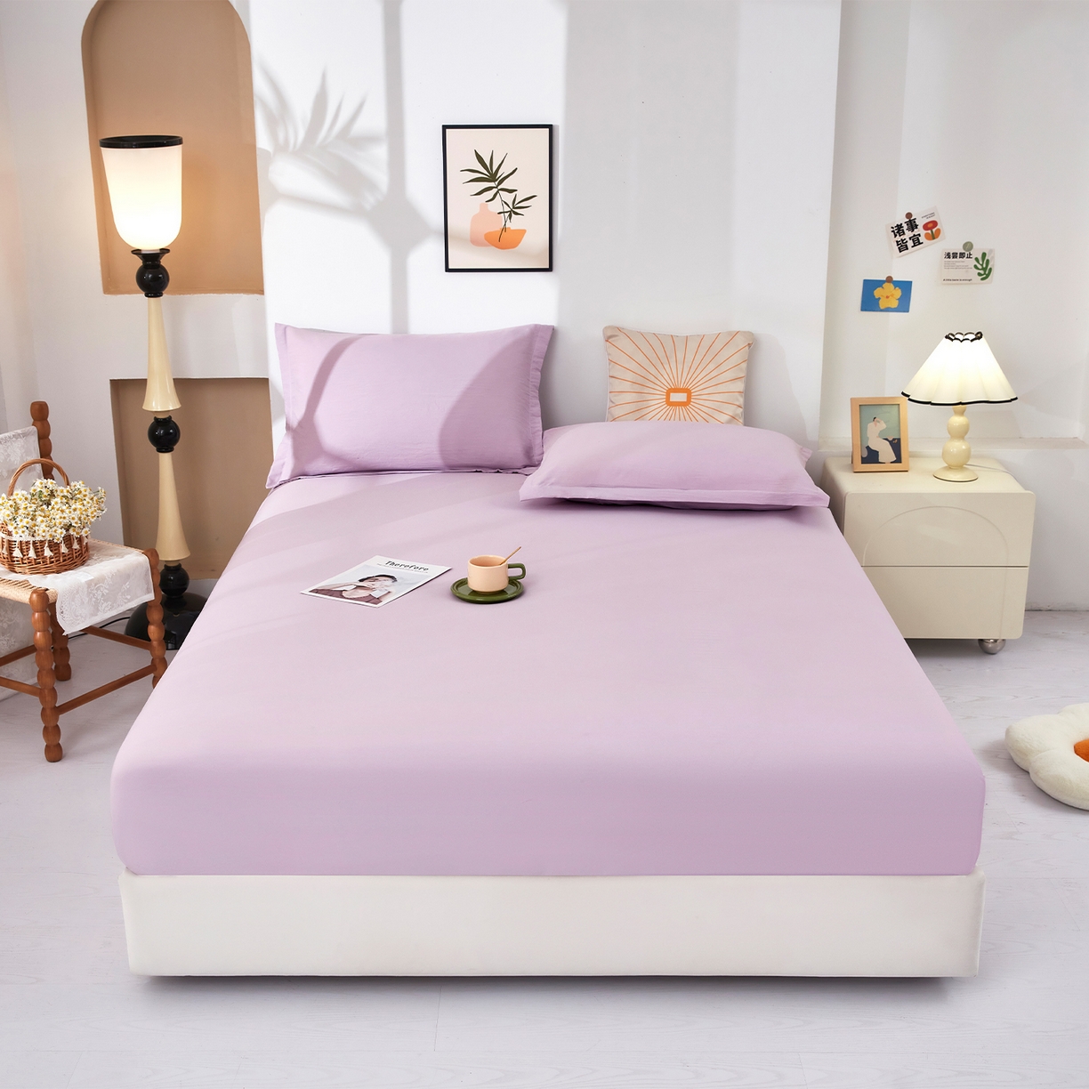 乐居家纺 2025新款针织棉双层纱单件床笠 浅紫