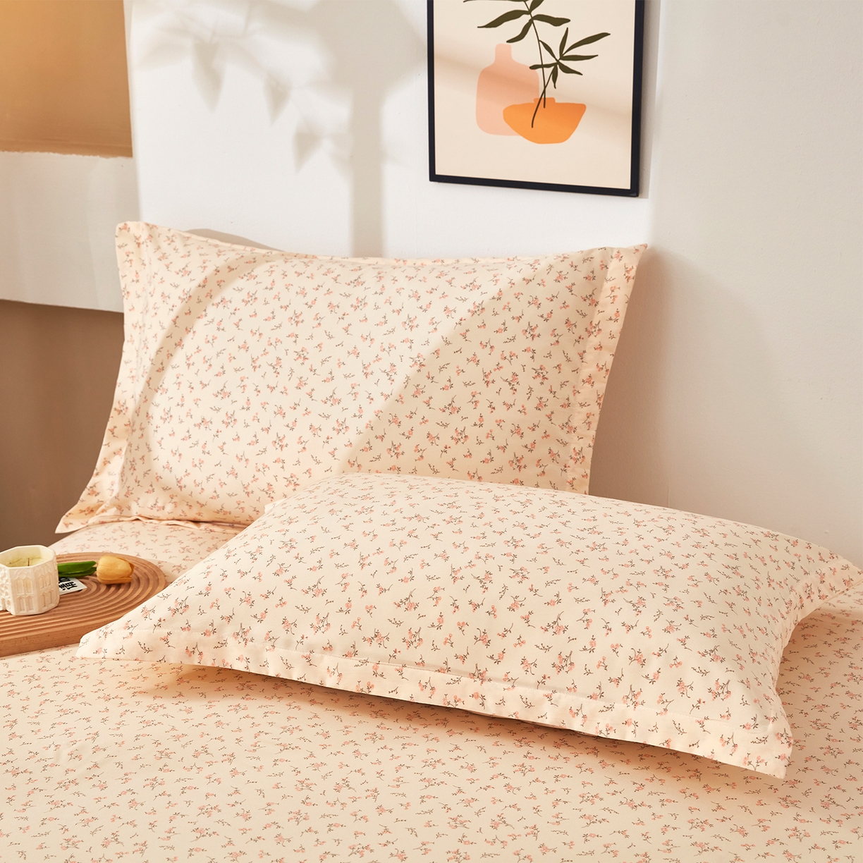 91家纺网 家纺一手货源 找家纺 乐居家纺 2025新款针织棉双层纱单件床笠 问秋黄