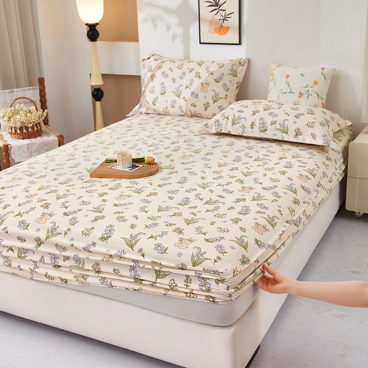 乐居家纺 2025新款针织棉双层纱单件床笠 清茶