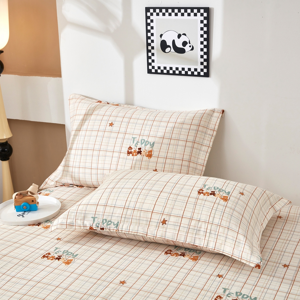 91家纺网 家纺一手货源 找家纺 乐居家纺 2025新款针织棉双层纱单件床笠 小熊派对