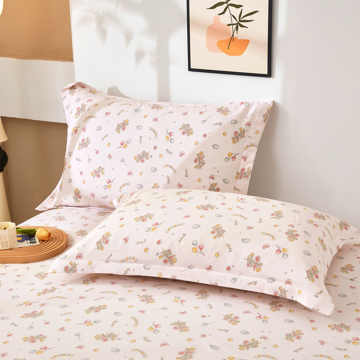 91家纺网 家纺一手货源 找家纺 乐居家纺 2025新款针织棉双层纱单件床笠 落花