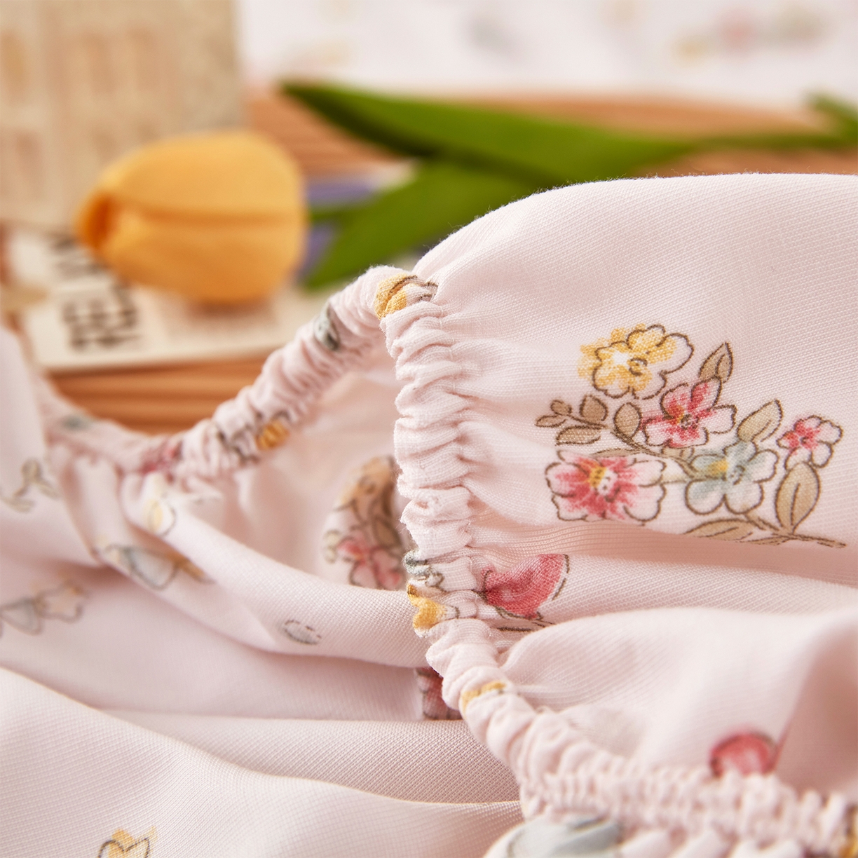 91家纺网 家纺一手货源 找家纺 乐居家纺 2025新款针织棉双层纱单件床笠 落花