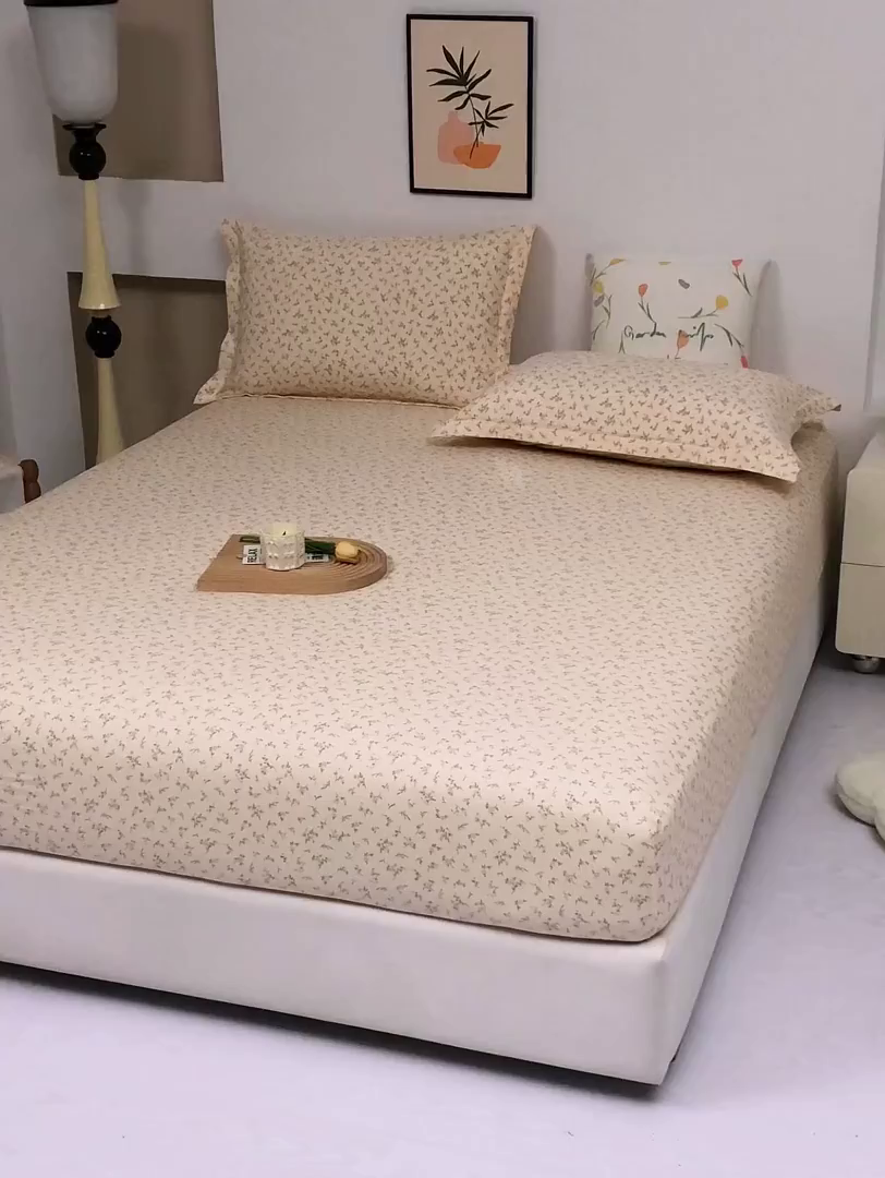 91家纺网 家纺一手货源 找家纺 乐居家纺 2025新款针织棉双层纱单件床笠 问秋黄