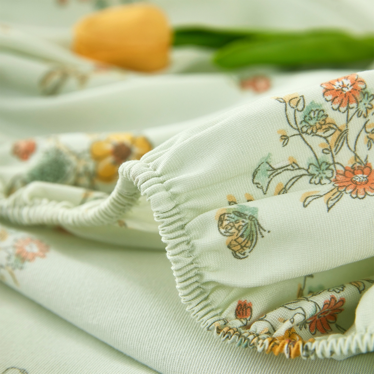 91家纺网 家纺一手货源 找家纺 乐居家纺 2025新款针织棉双层纱单件床笠 花团