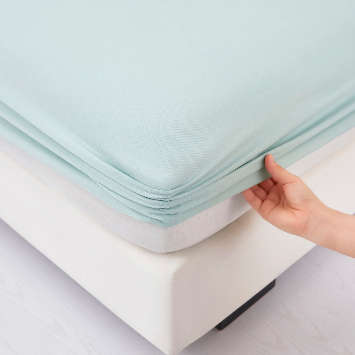 91家纺网 家纺一手货源 找家纺 乐居家纺 2025新款针织棉双层纱单件床笠 浅绿