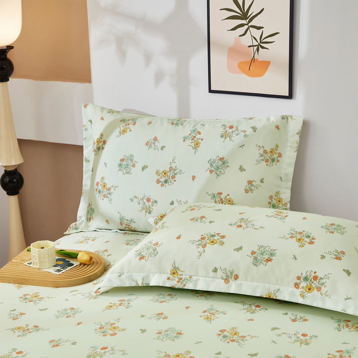 91家纺网 家纺一手货源 找家纺 乐居家纺 2025新款针织棉双层纱单件床笠 花团