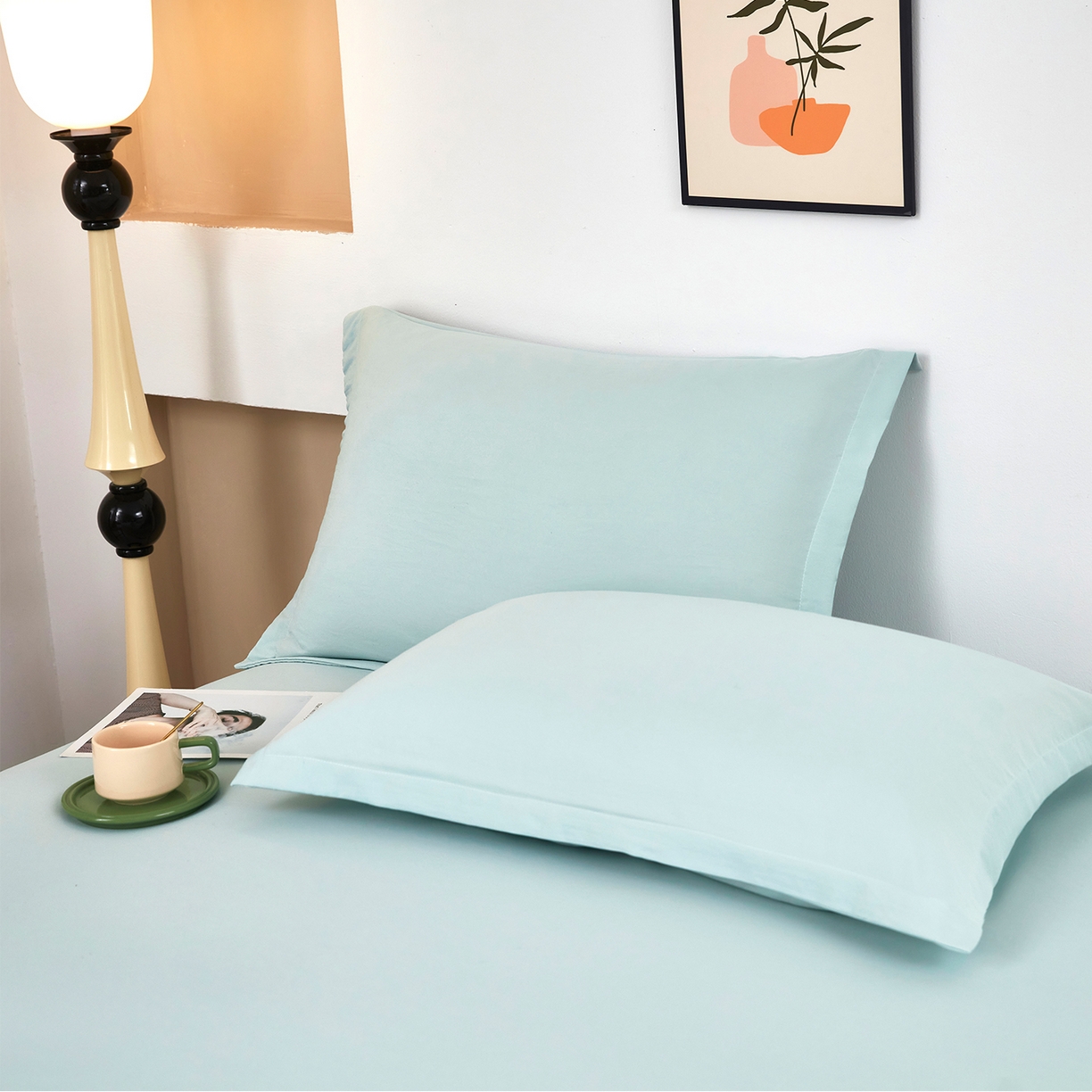 91家纺网 家纺一手货源 找家纺 乐居家纺 2025新款针织棉双层纱单件床笠 浅绿