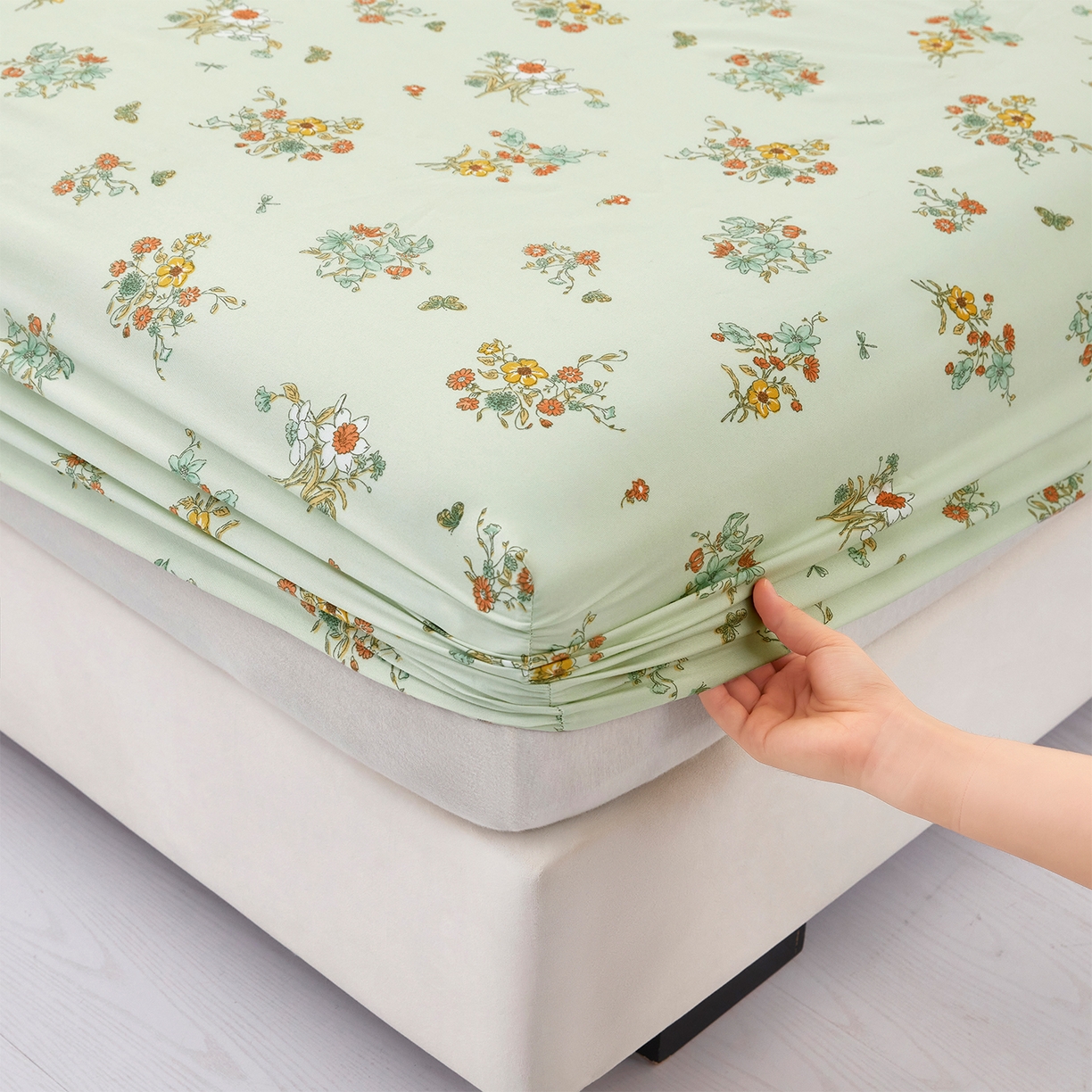 91家纺网 家纺一手货源 找家纺 乐居家纺 2025新款针织棉双层纱单件床笠 花团