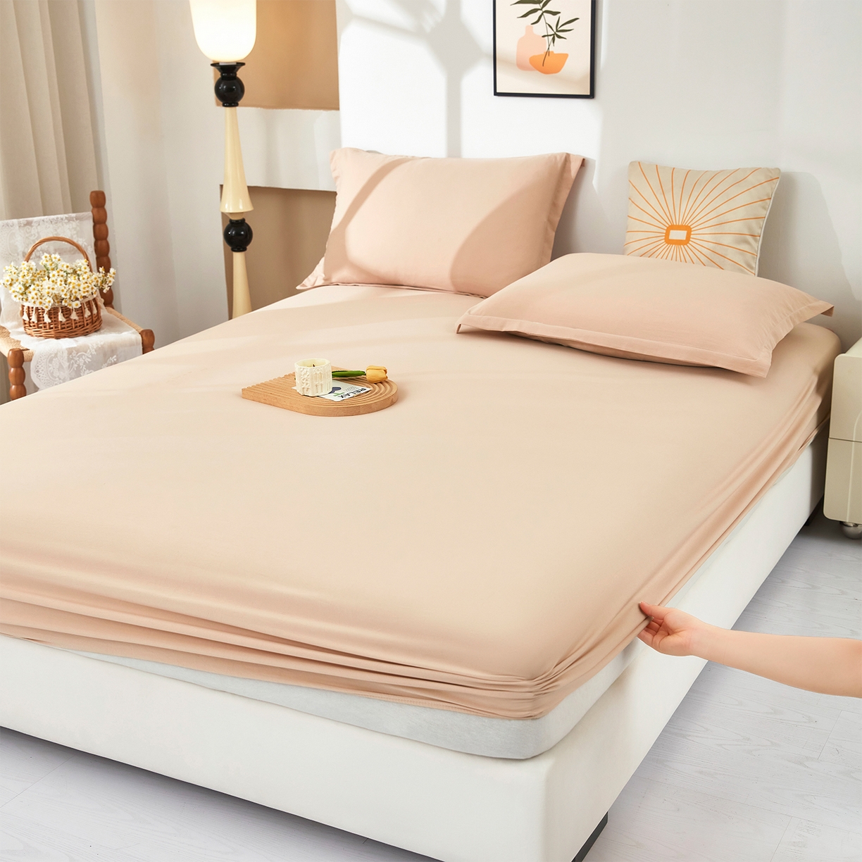 乐居家纺 2025新款针织棉双层纱单件床笠 米黄