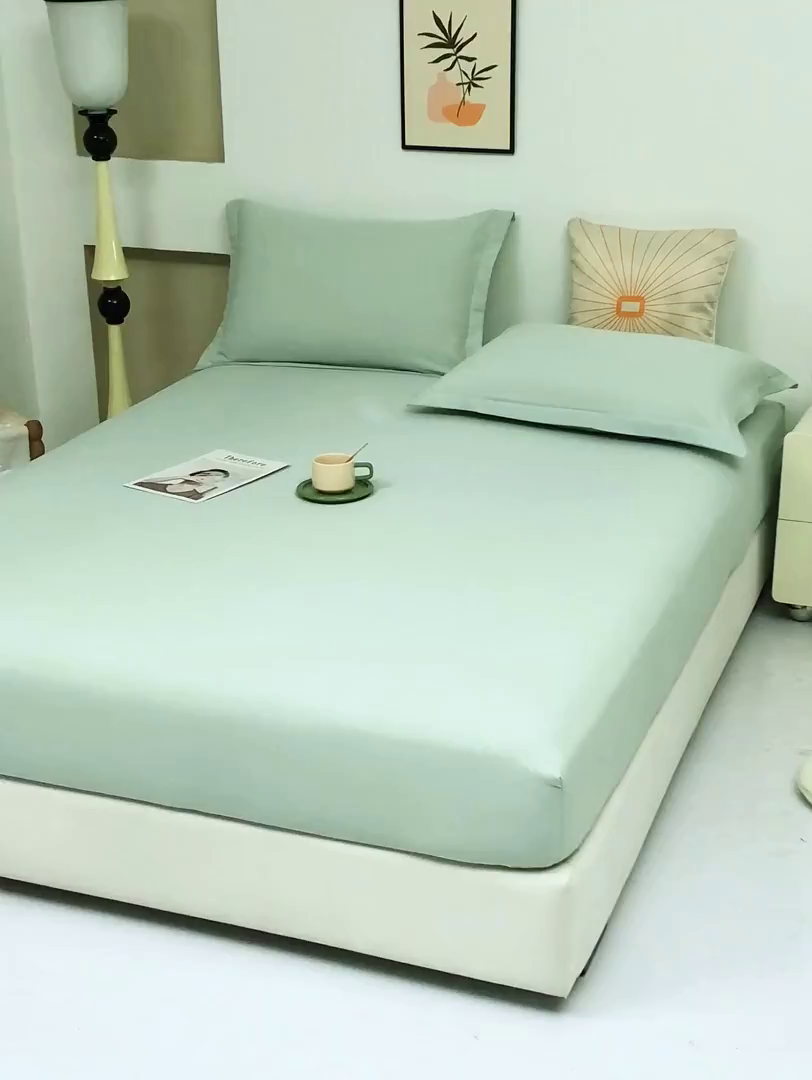 91家纺网 家纺一手货源 找家纺 乐居家纺 2025新款针织棉双层纱单件床笠 浅绿