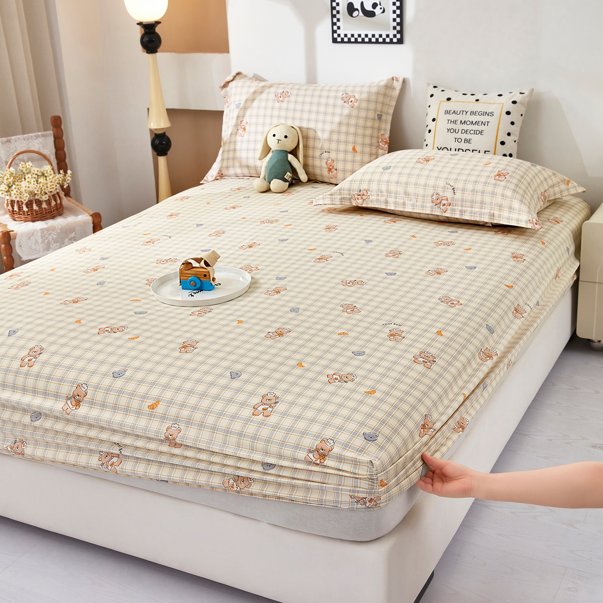 91家纺网 家纺一手货源 找家纺 （总）乐居家纺 2025新款针织棉双层纱单件床笠