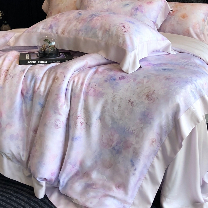 91家纺网 家纺一手货源 找家纺 佳汐蓝家纺 2025春夏臻品60兰精天丝四件套-露华 露华-紫色