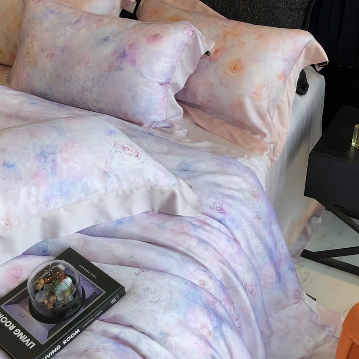 91家纺网 家纺一手货源 找家纺 佳汐蓝家纺 2025春夏臻品60兰精天丝四件套-露华 露华-紫色