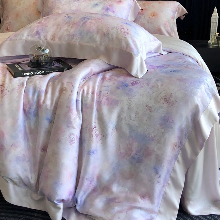 91家纺网 家纺一手货源 找家纺 佳汐蓝家纺 2025春夏臻品60兰精天丝四件套-露华 露华-紫色