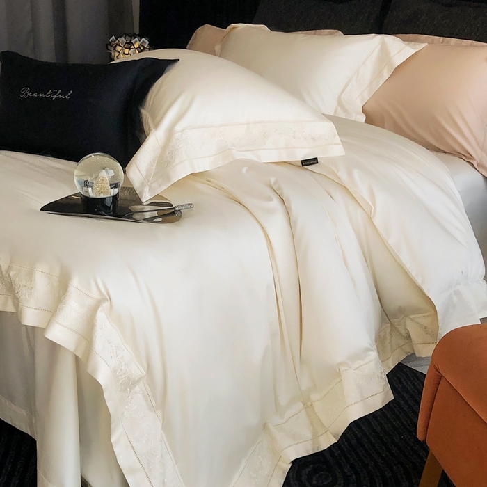 91家纺网 家纺一手货源 找家纺 佳汐蓝家纺 2025春夏臻品100S CR工艺澳棉四件套-帝普露 帝普露-米白色