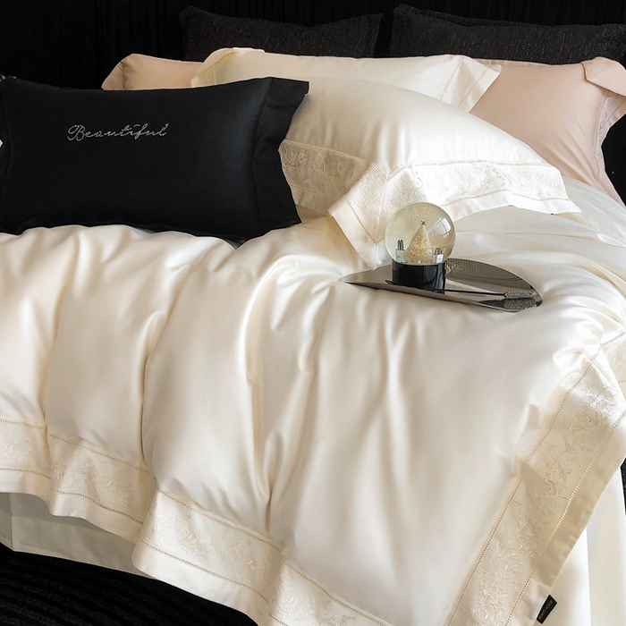 91家纺网 家纺一手货源 找家纺 佳汐蓝家纺 2025春夏臻品100S CR工艺澳棉四件套-帝普露 帝普露-米白色