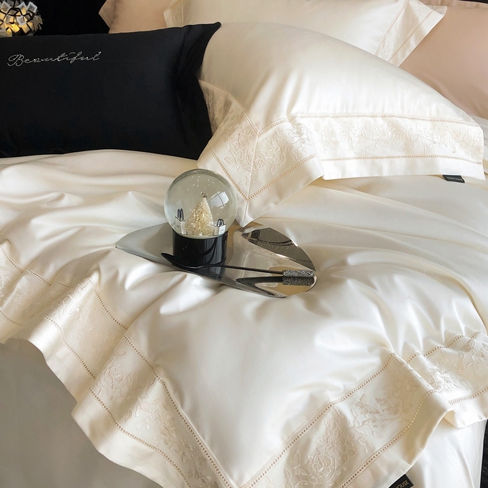 91家纺网 家纺一手货源 找家纺 佳汐蓝家纺 2025春夏臻品100S CR工艺澳棉四件套-帝普露 帝普露-米白色