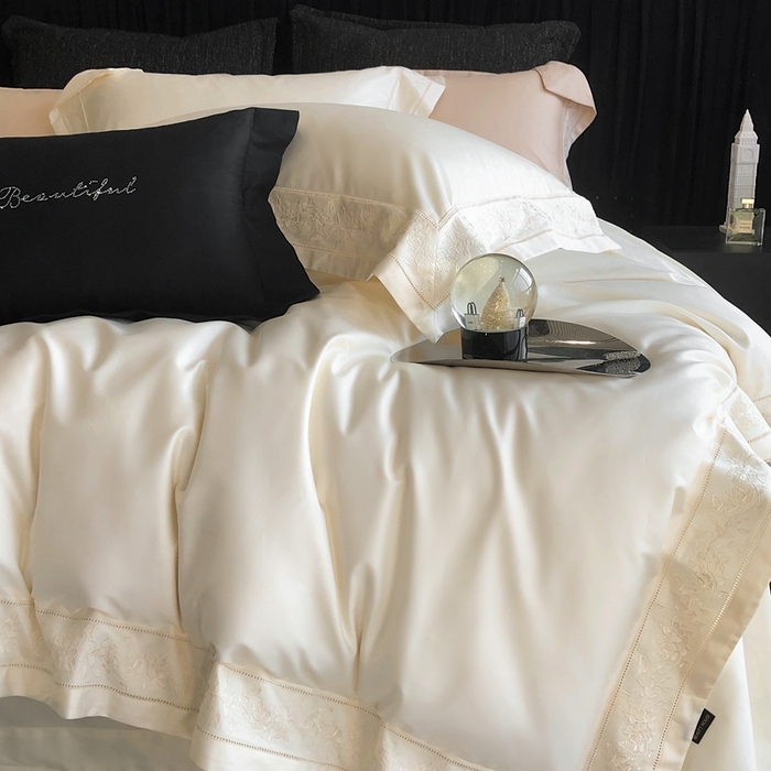 91家纺网 家纺一手货源 找家纺 佳汐蓝家纺 2025春夏臻品100S CR工艺澳棉四件套-帝普露 帝普露-米白色