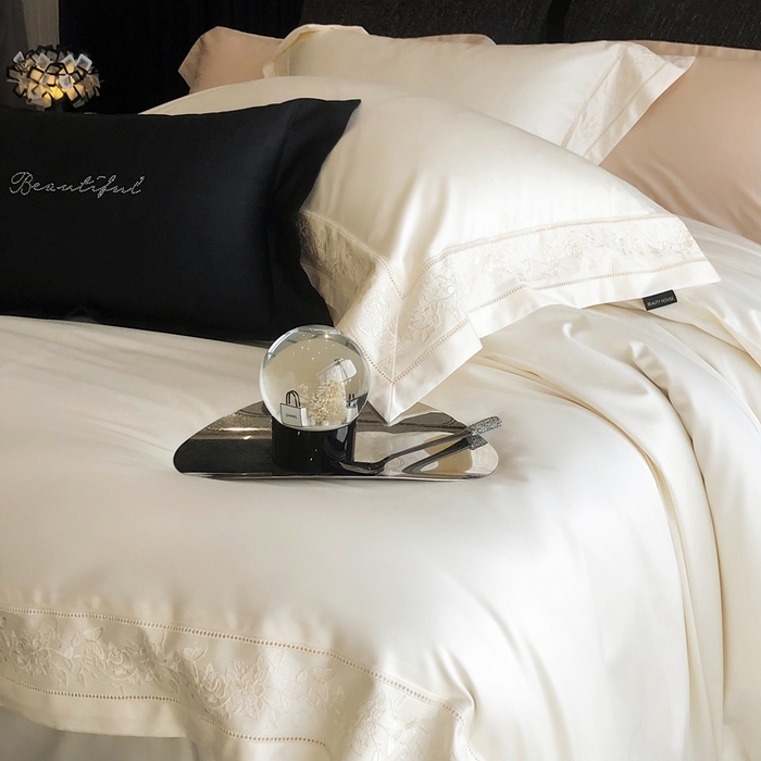 91家纺网 家纺一手货源 找家纺 佳汐蓝家纺 2025春夏臻品100S CR工艺澳棉四件套-帝普露 帝普露-米白色