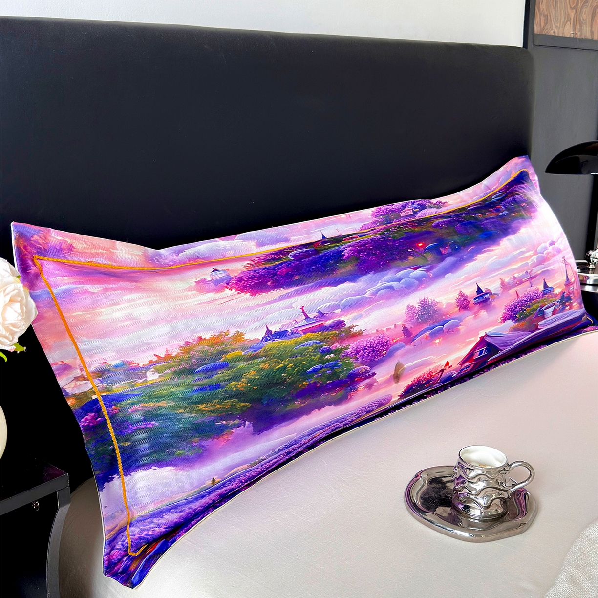 91家纺网 家纺一手货源 找家纺 乐居家纺 2025新款凉感高密冰丝双人印花枕套+内芯 薰衣草