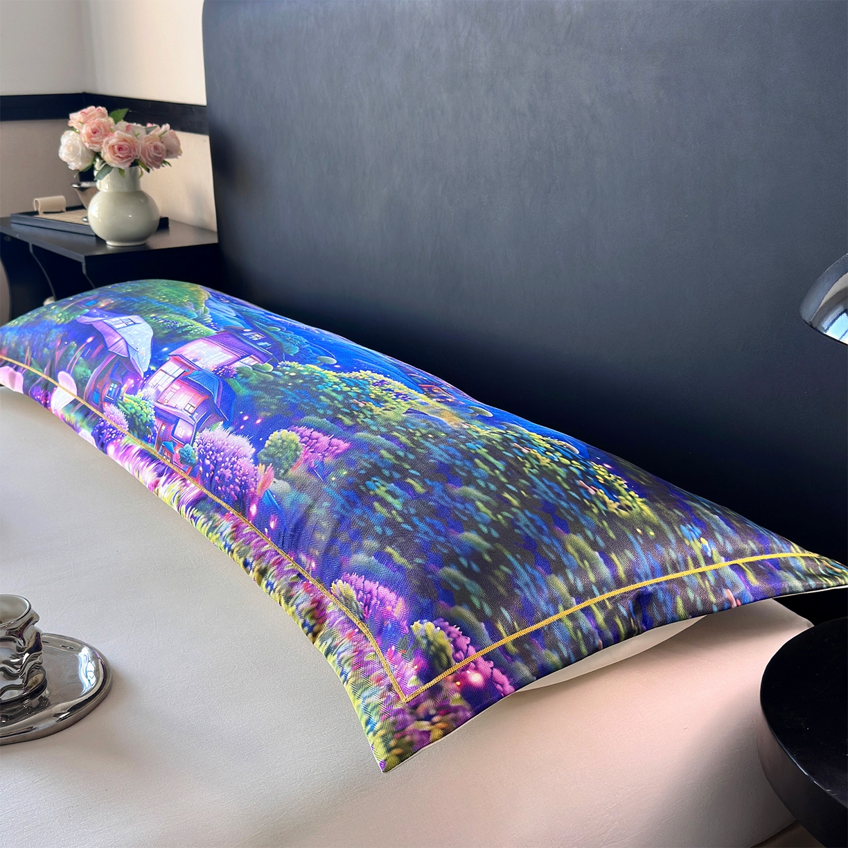 91家纺网 家纺一手货源 找家纺 乐居家纺 2025新款凉感高密冰丝双人印花枕套+内芯 梦幻小吾