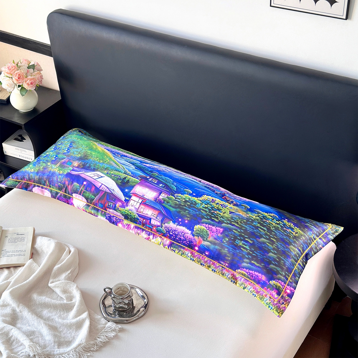 91家纺网 家纺一手货源 找家纺 乐居家纺 2025新款凉感高密冰丝双人印花枕套+内芯 梦幻小吾